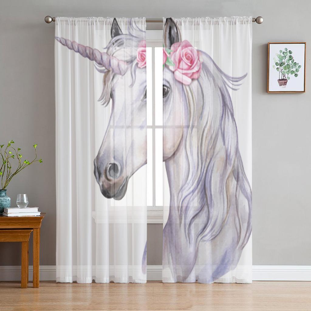 Wild Horse Animal Window Treatment Tulle Modern Sheer Curtains for Kitchen Living Room the Bedroom Curtains Decoration