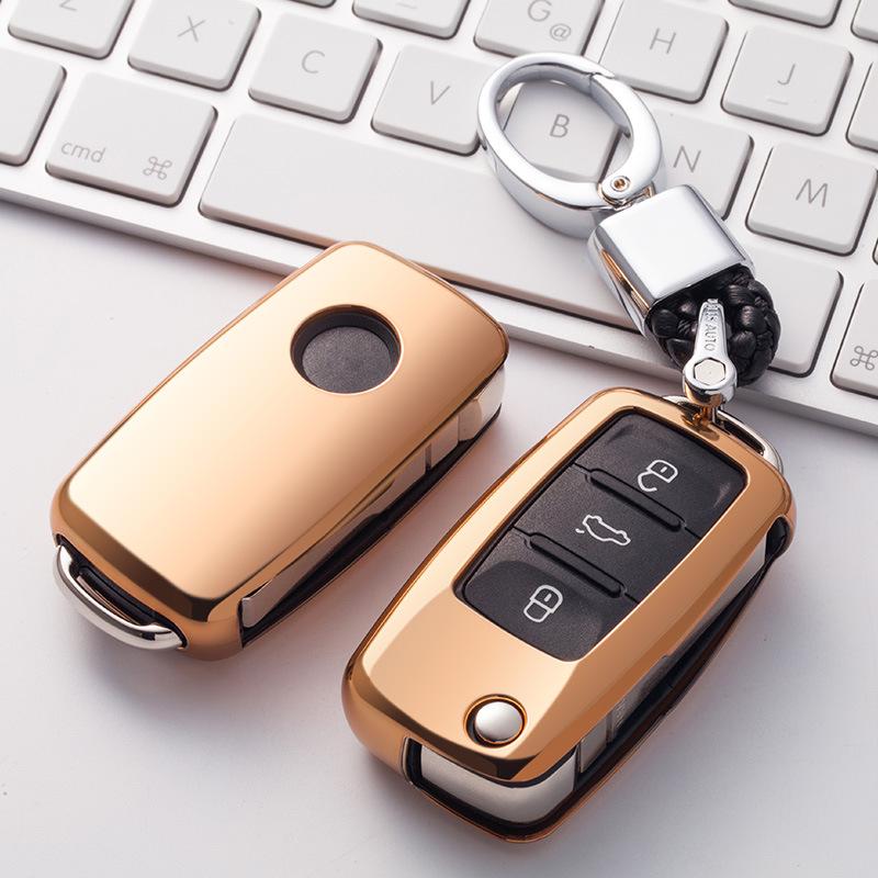 Volkswagen Folding TPU Key Case with Electroplated Soft Rubber Protective Shell for Lavida and Lamando Models
