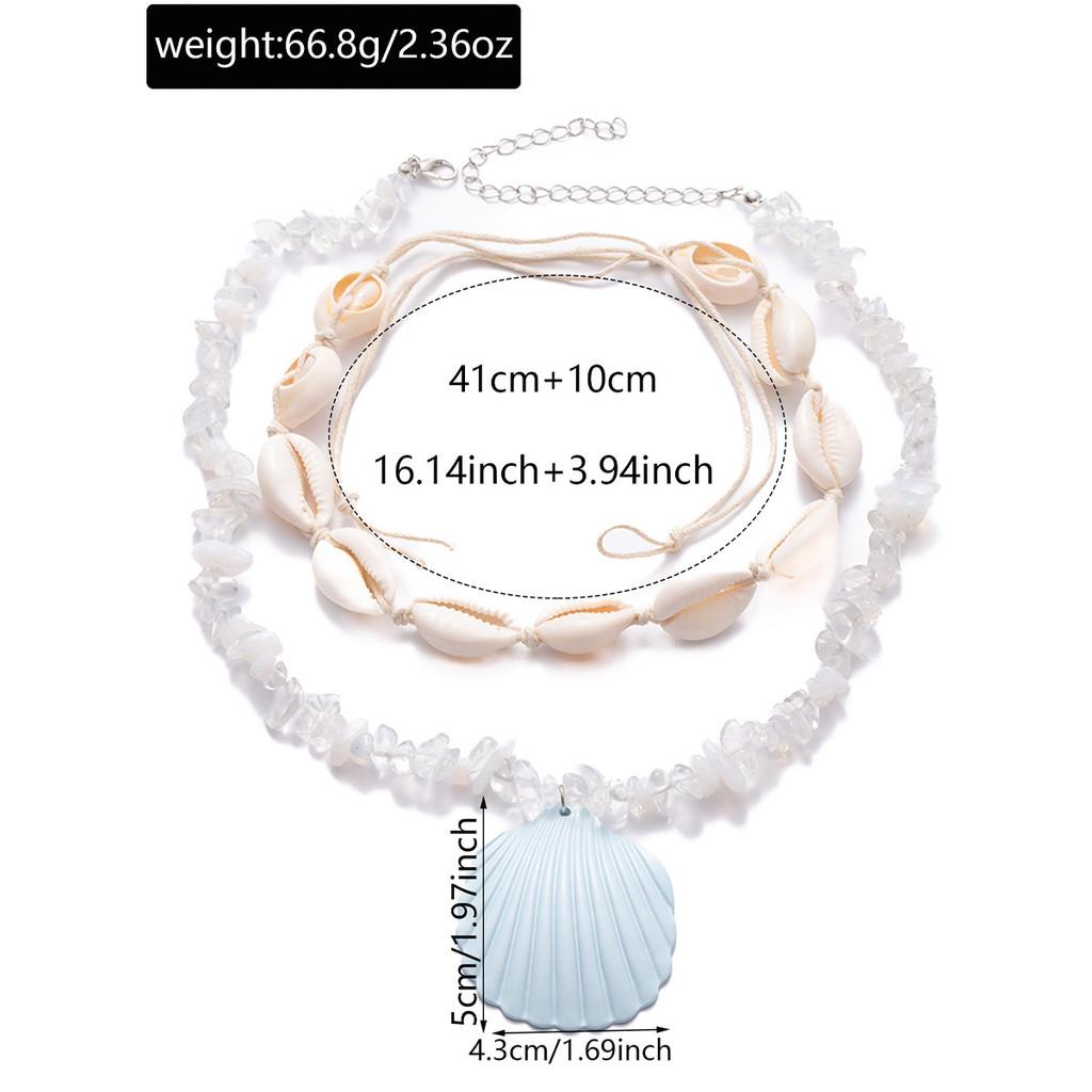 Blue Shell Necklace For Women With Geometric Pendant Handmade Beachwear Summer