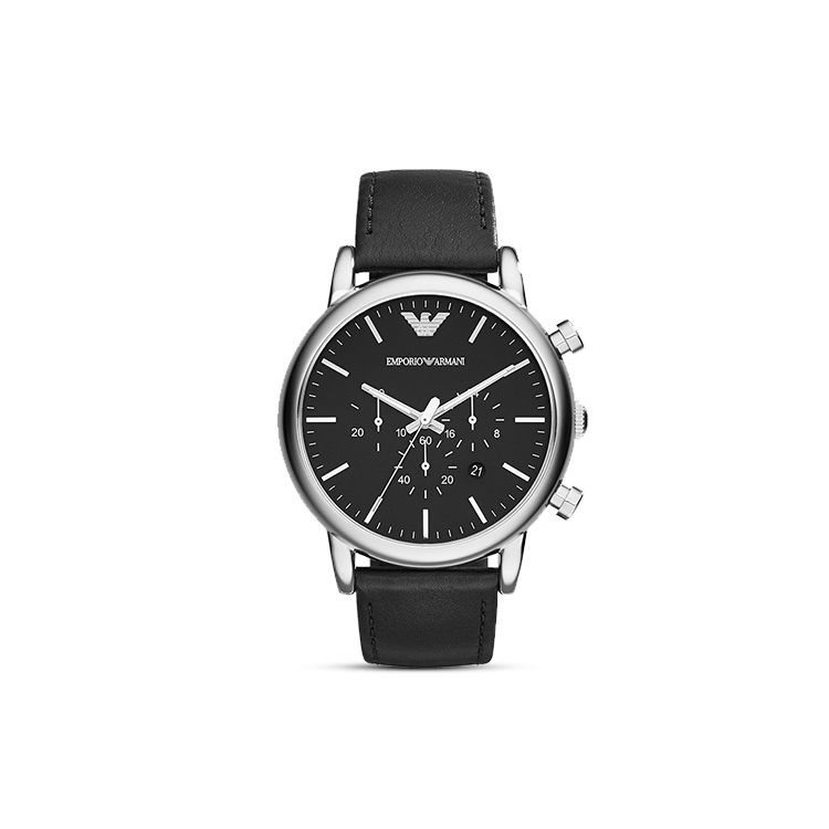 Emporio Armani Black Knight Watch Quartz Movement Leather Strap Black Dial Multifunction Three Eye Chronograph Calendar Men watches AR1828 43MM Dial