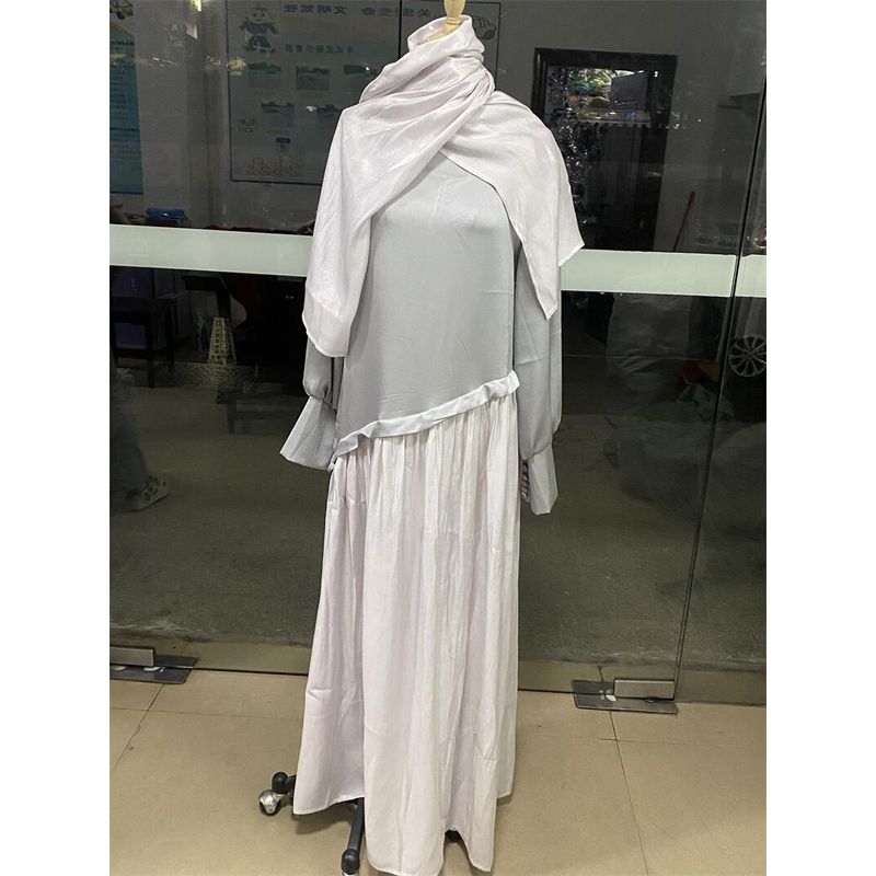 

Fashion 2025 New Arrival Fashion Classy Long Sleeves Tops Patchwork Dress Female Dress A276 silver gray (send headscarf) XXL