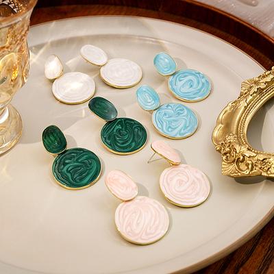 Fashionable Candy-Colored Oval Earrings with Delicate Textured Drops