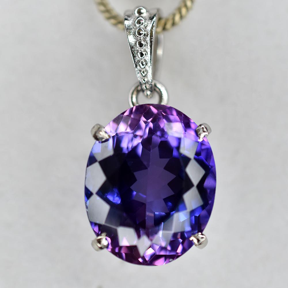 CERTIFIED Natural Purple Tanzanite 925 Sterling Silver Oval Pendant 28 Ct