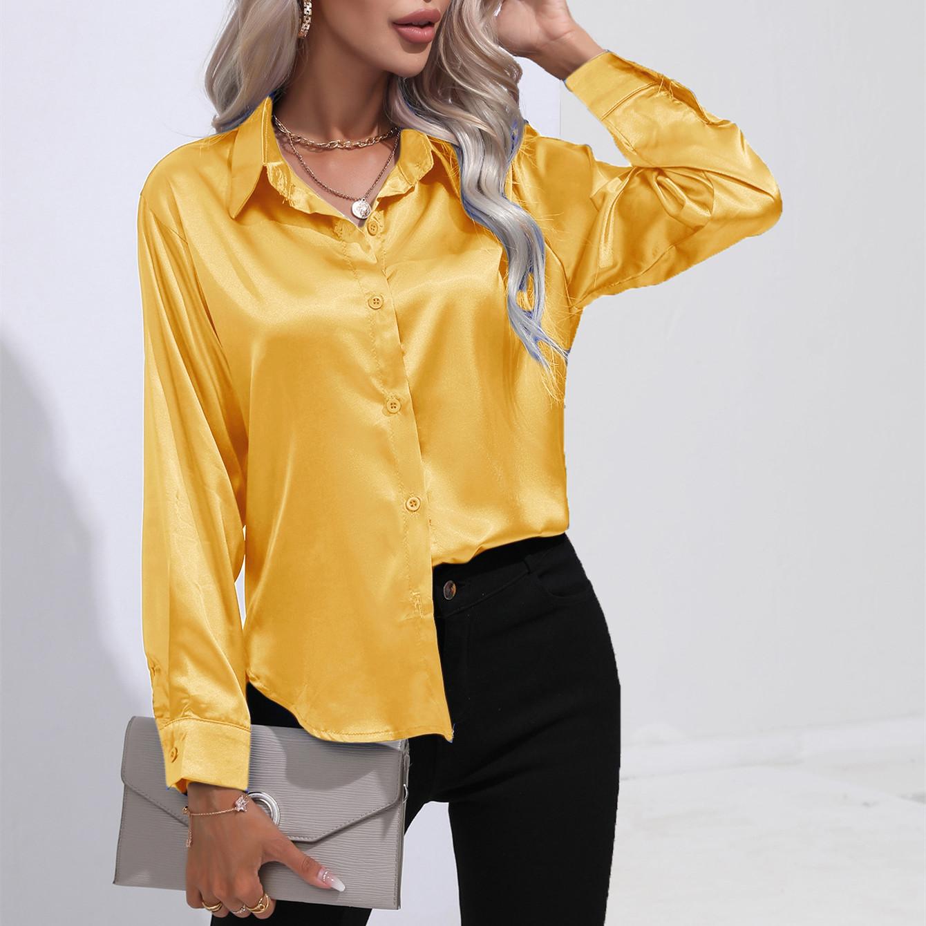 

GMXIA Женские модные повседневные однотонные блузки и рубашки-поло с длинным рукавом с принтом XXL жёлтый