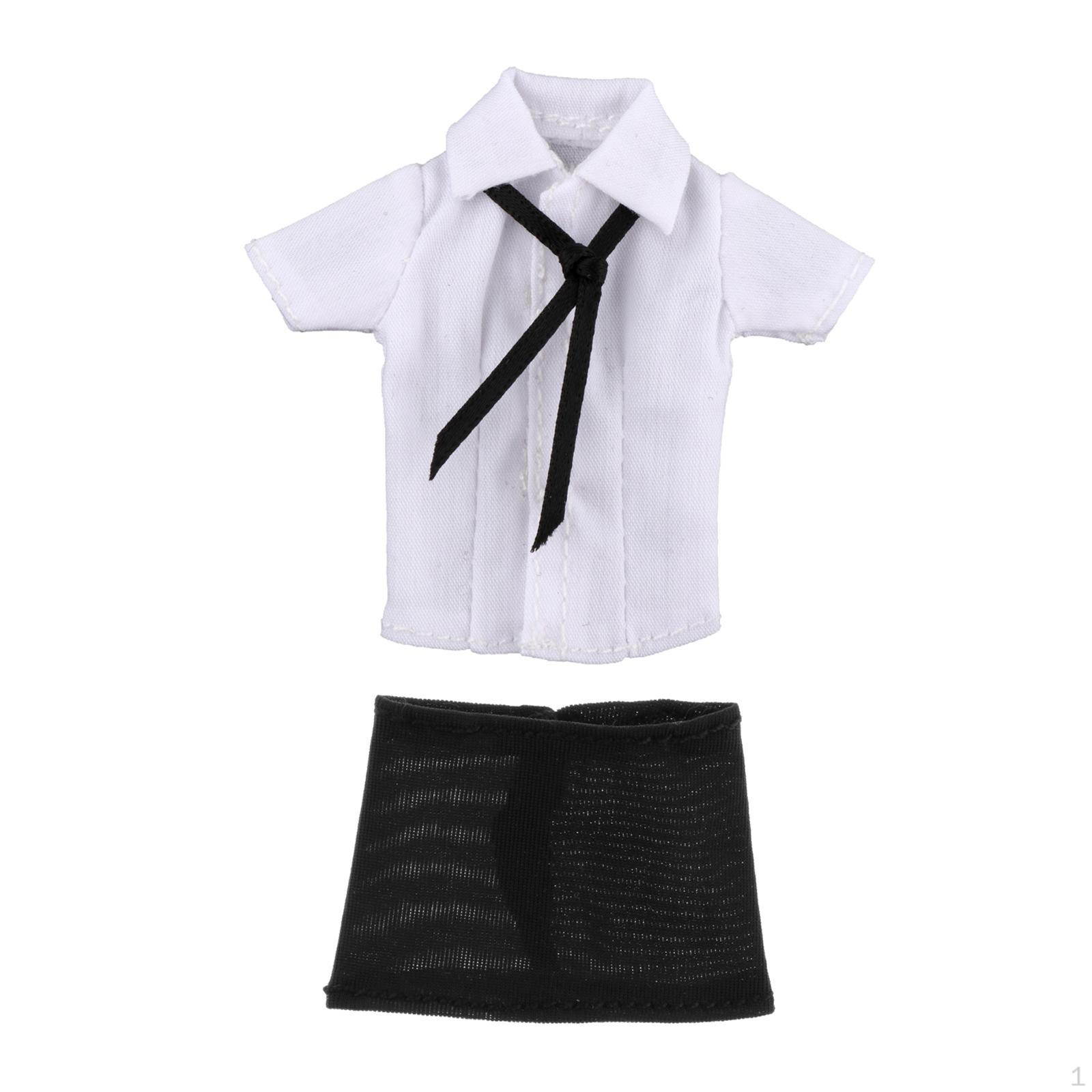 

1/12 Женская фигурка Одежда, Миниатюрная короткая юбка рубашка с галстуком, Ручная работа, Полный костюм для 6 White shirt