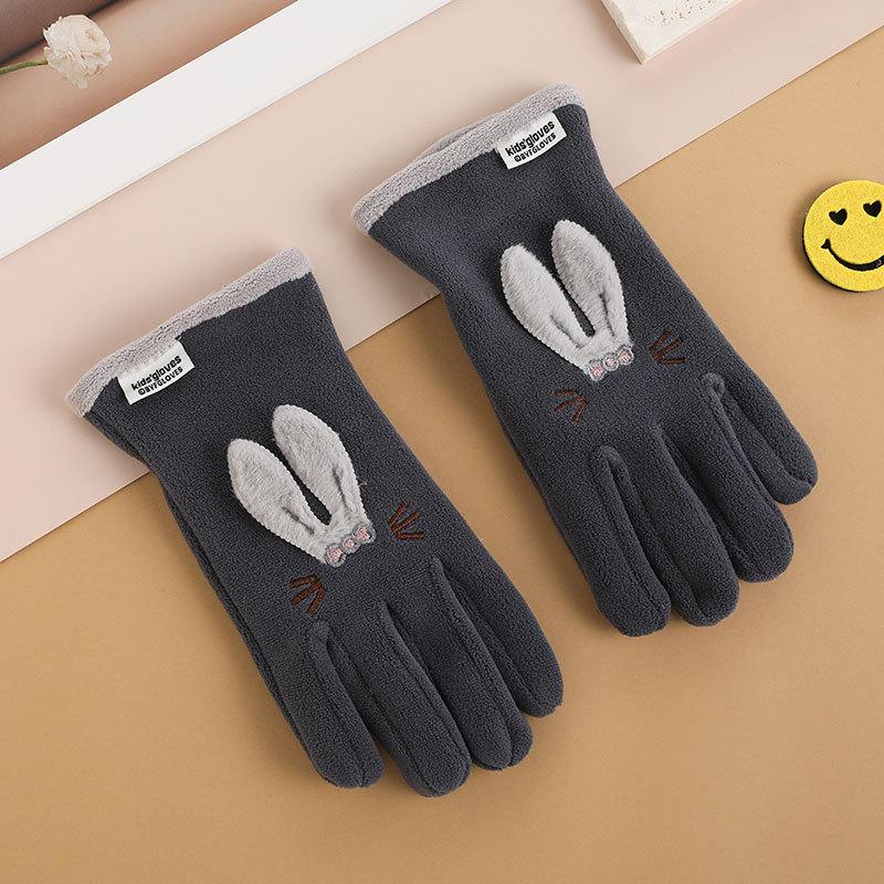 Gants pour enfants hommes et femmes ours de dessin animé brodés automne et hiver extérieur équitation patin à roulettes velours coupe-vent gants chauds