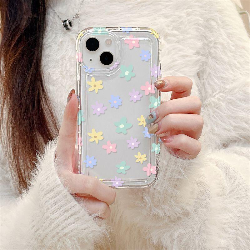 Colorful Small Flowers for iPhone17promax Mobile Phone Case Apple 16 Large Hole 14/13 New 15 Airbag