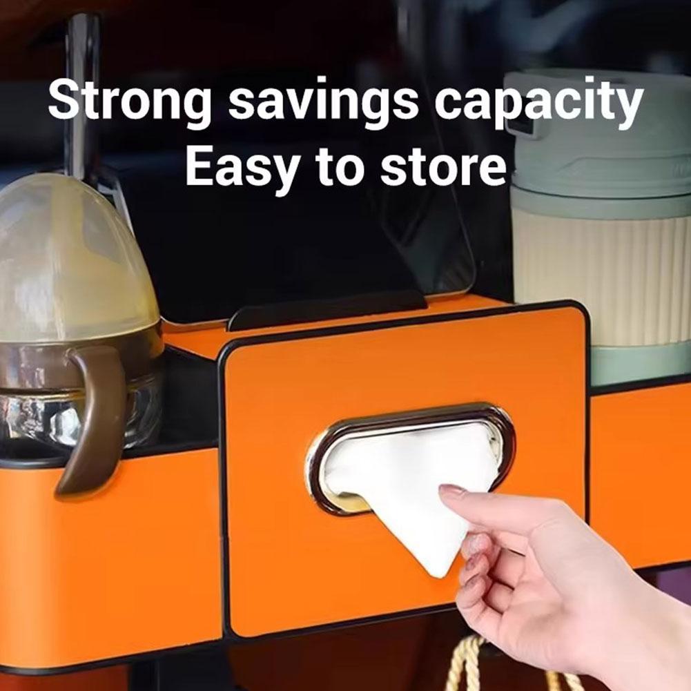 Car Seat Organizer with ABS Box & Tissue Holder. Double Storage for Snacks/Drinks. Easy Install, Durable Resin for All Cars