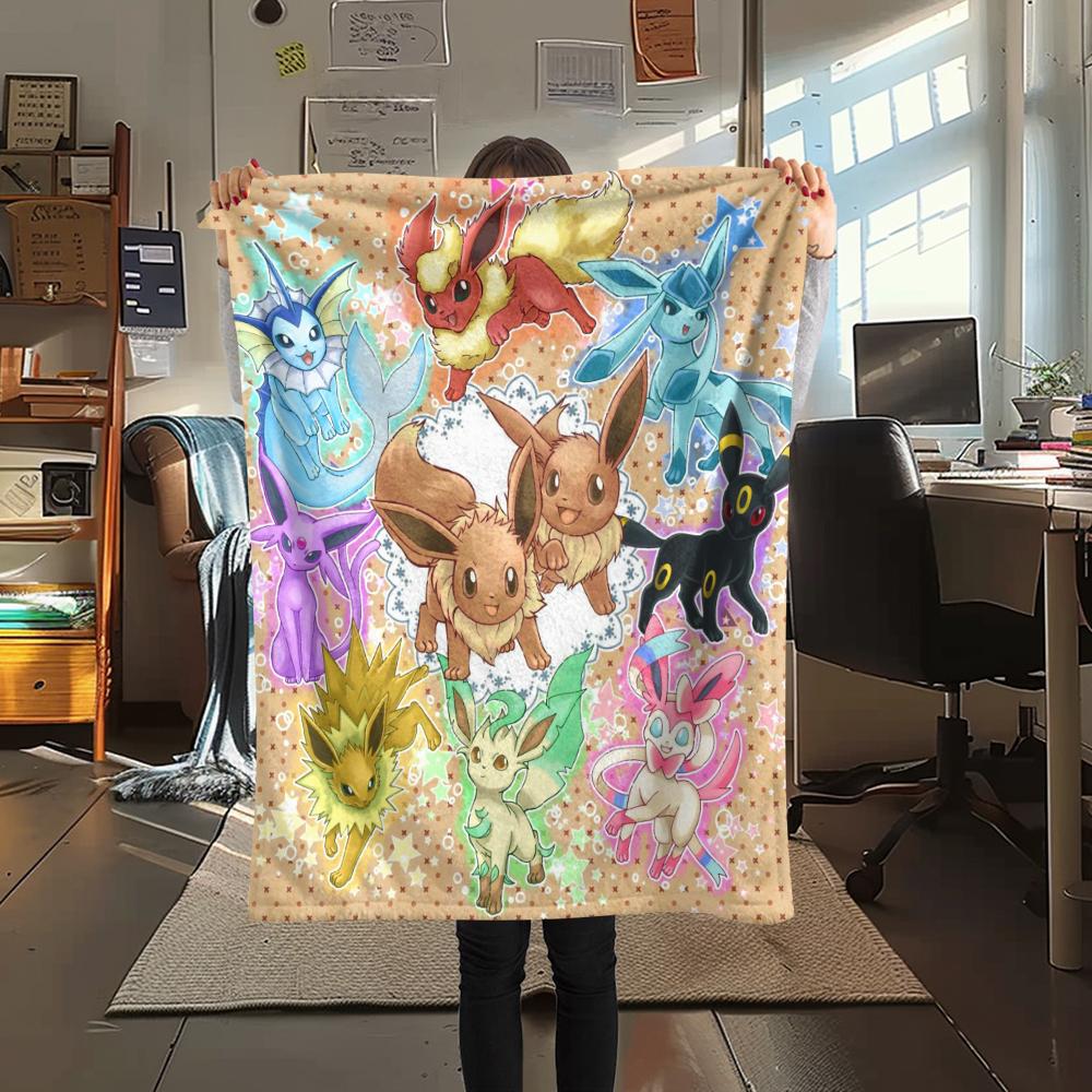 Eevee pattern Flannel Blanket, High quality Comfortable for All Seasons, Home Decor, Warmth and Comfort, Perfect for Gifts.