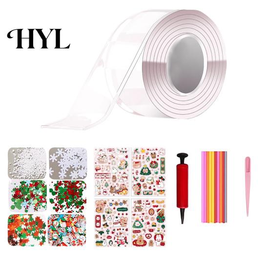 Funny Nano Bubble Tape 1 Set 300CM Toy with Straw Charm Sticker Inflator High Elasticity Tweezer Adhesive Stress Relief DIY Craft Making Kit Children