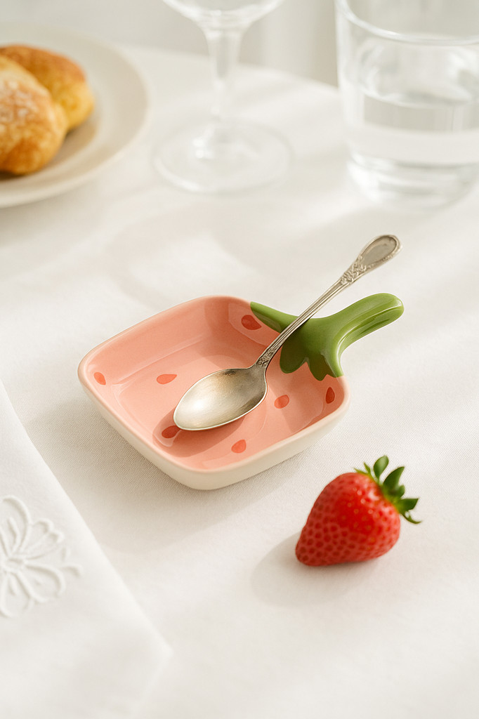 Super Cute Cartoon Strawberry Dipping Saucer Household Three-Dimensional Ceramic Saucer Ketchup Snack Plate Vinaigrette