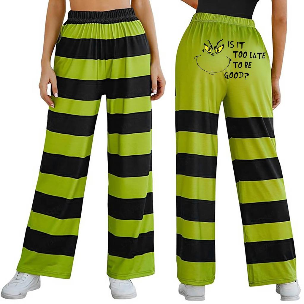 Women's Casual Fashion Christmas Print Elasticated Waist Trousers Pants