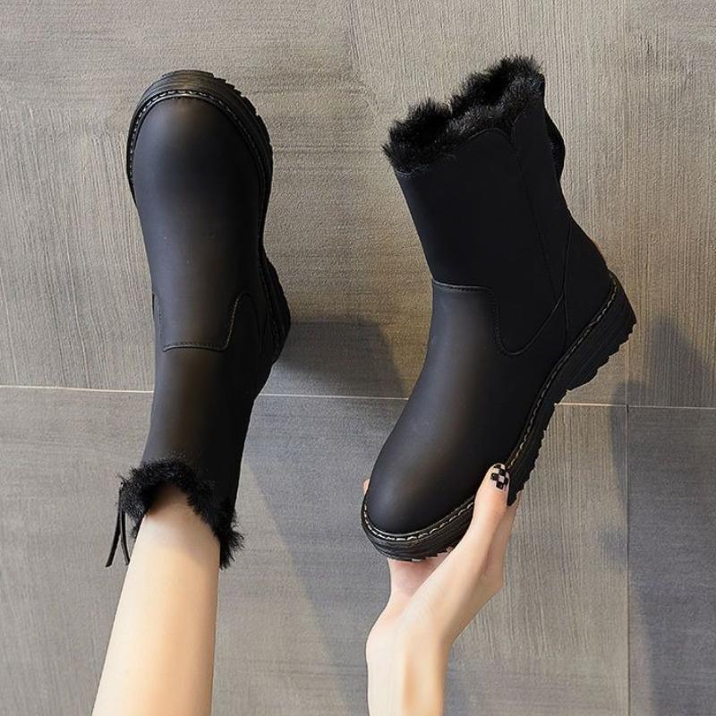 Fashion Waterproof Round Toe Winter Ladies Shoes Platform Zipper Leather Women's Snow Boots on Promotion Fashion 2025 Trend Work Booties