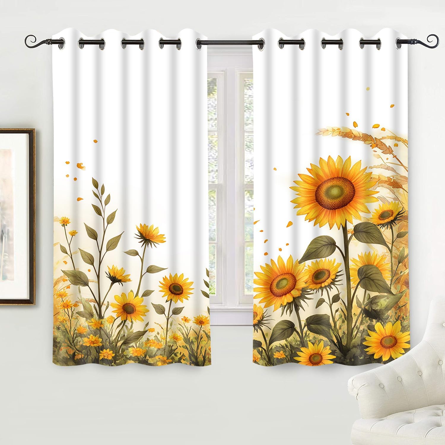 Sunflower Curta Floral Autumn Fall Yellow Sunflower Kitchen Curtain Summer Rustic Farmhouse Country Botanic Thanksgiving Boho Retro Blackout Drapes 42 W x 63 L (Pack of 2) жёлтый