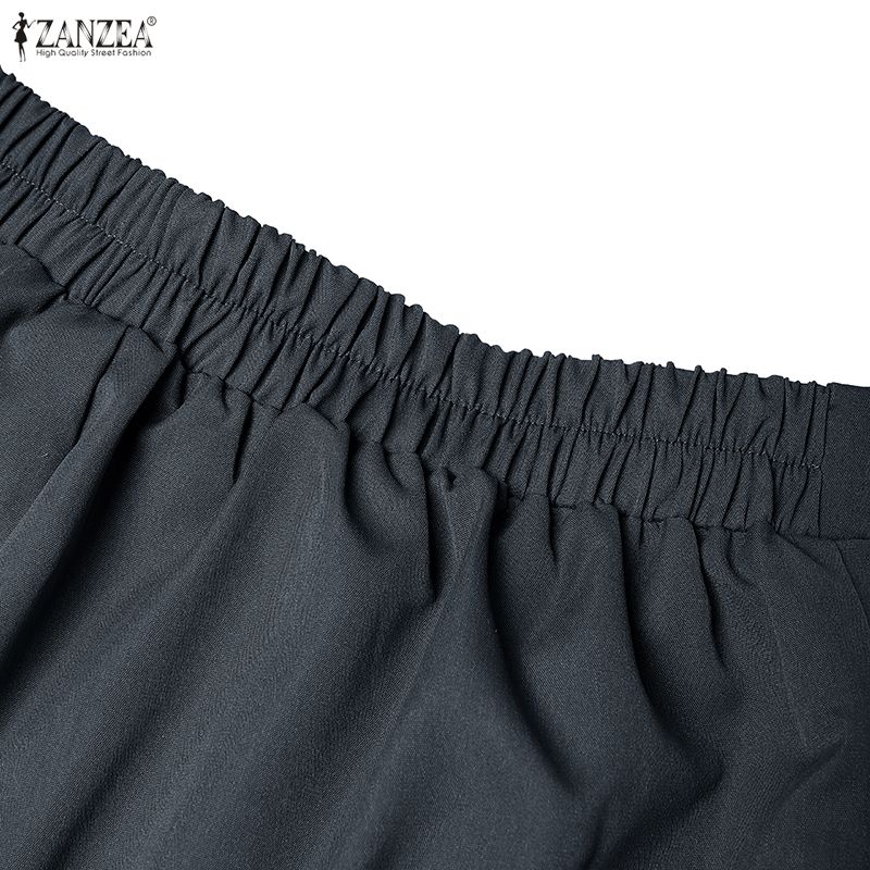 ZANZEA Pantaloni lunghi larghi larghi in vita elastica casual da donna