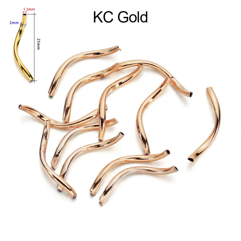 100pcs/lot Smooth Copper Curved Tube Spacer Beads Crimp End Connectors For Bracelet Necklace DIY Jewelry Making Accessories