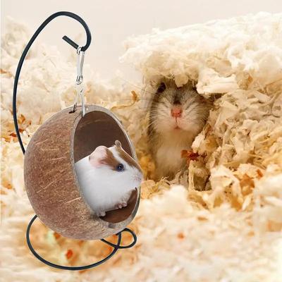 Hamster Coconut Bed Natural Coconut Hamster Hideout Hammock Suspension Coconut Husk Hamster Bed House With Warm Pad Small Animal