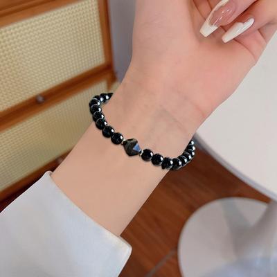 Black Obsidian Bead Bracelet Handmade Beaded Stretch Bracelets for Men Women 6mm