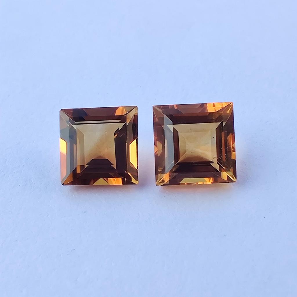 2 Pieces Square Cut Natural Citrine Gemstone, 7x4 MM Size Stones, 3.40 Carat Citrine Gemstone.