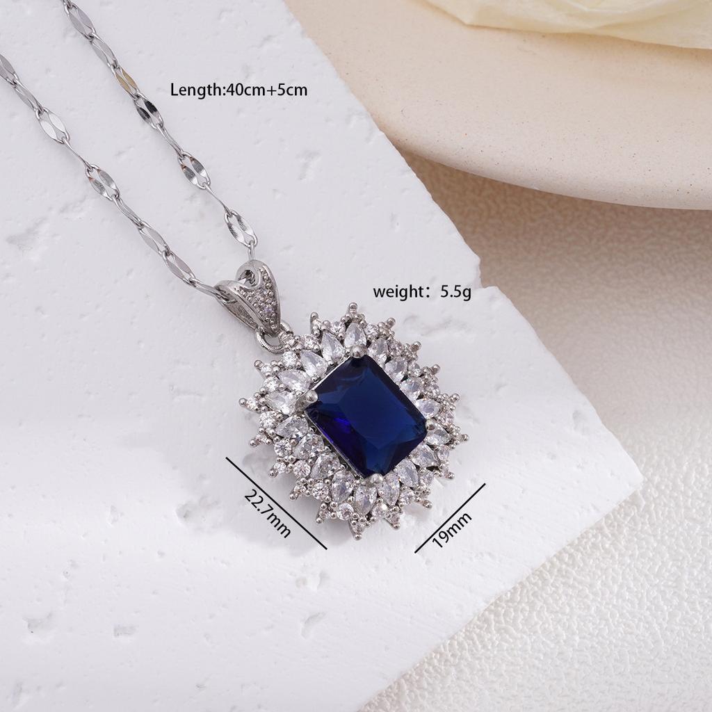 Luxury Bling Geometric Zircon Necklace Stud Earrings Ring for Women Wedding Party Fashion Stainless Steel Chain Jewelry Set Gift