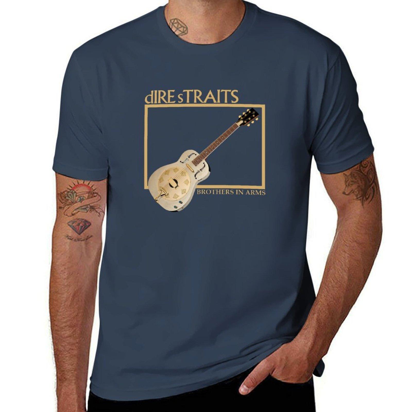 Dire Straits Guitar Tshirt Basic Solid Color Casual Tee Shirt S