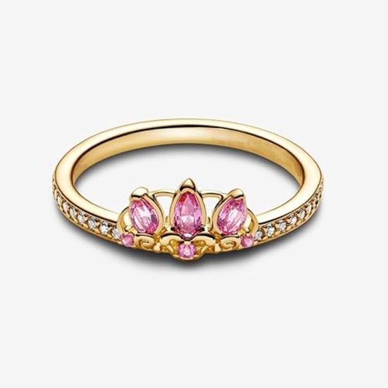 Finger Ring Shiny Rhinestones Inlaid Crown Shape Princess Ring Vintage Style Women Ring Jewelry Gift