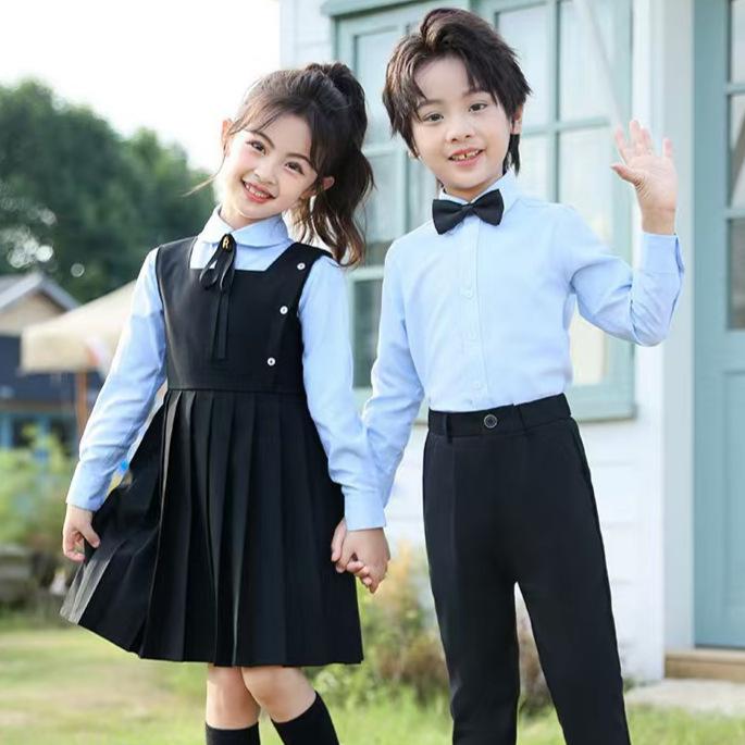 Girls' college buckle dress, autumn girls' JK pleated skirt, middle-aged and older children's performance vest skirt