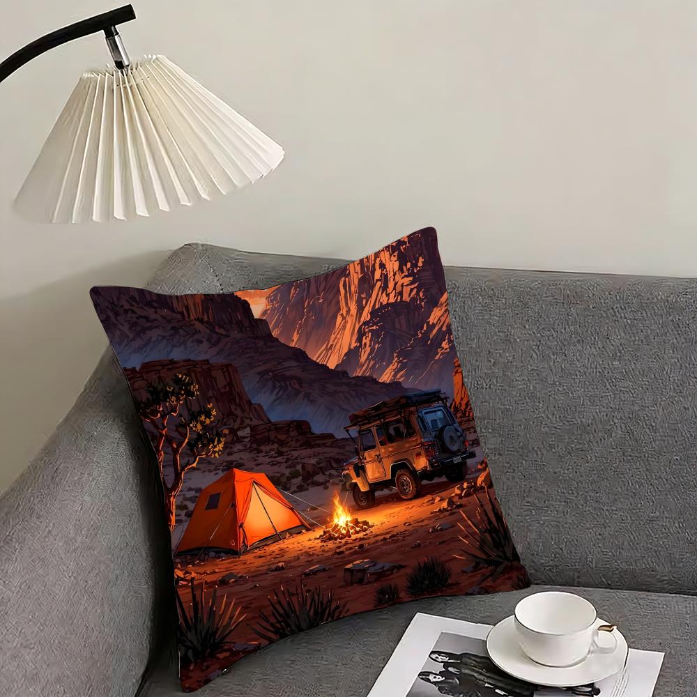 Camping Fashion Cushion Cover Pillowcase Ultra Soft Skin Friendly Fabric Cloud Like Comfort Concealed Zipper
