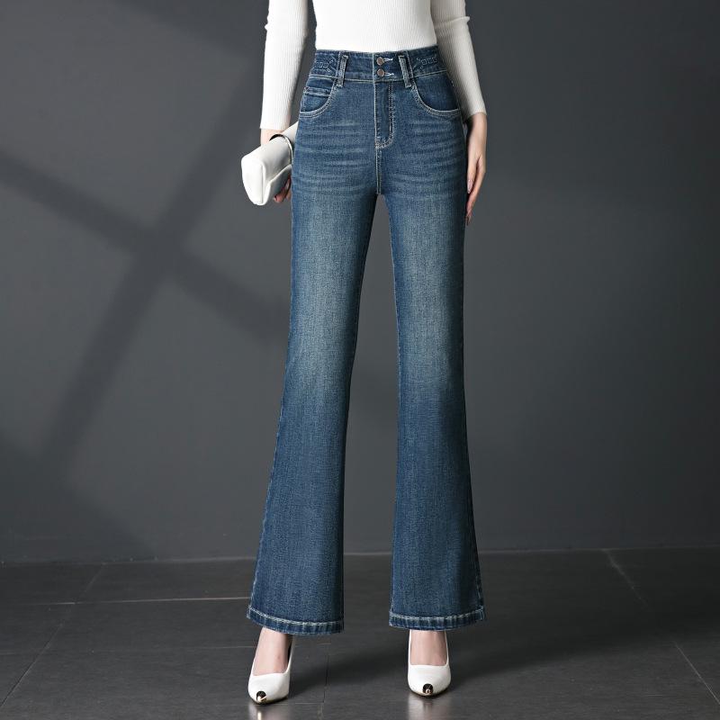 Women's High-Waist Micro-Flare Jeans: Slimming, Double-Breasted, Comfortable Fit for Spring & Autumn
