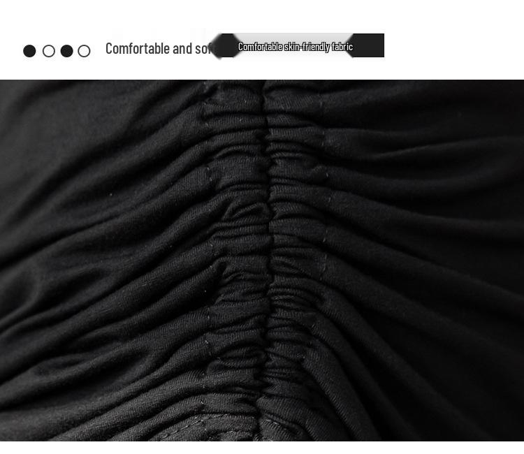 Adjustable Drawstring Black Pleated Bodycon Skirt for Women - Slimming High Waist Summer Midi Skirt 2025