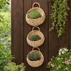 Hand-woven Wicker Basket, Hanging Flower Basket with Handle, Rustic Plant Basket Planter for Indoor Outdoor Wall Decoration