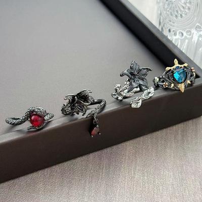 Heart Of Thorns Dark Flower Personality Punk Retro Open Ring Niche Design Stacking Temperament Fashion Ring