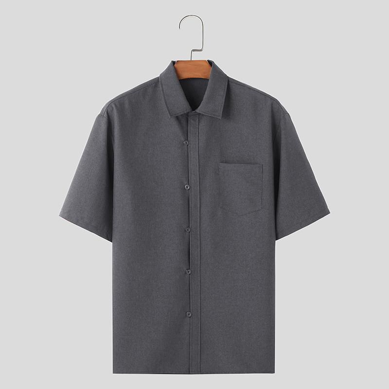 

INCERUN Летние топы с короткими рукавами, мужские повседневные рубашки на пуговицах M серый