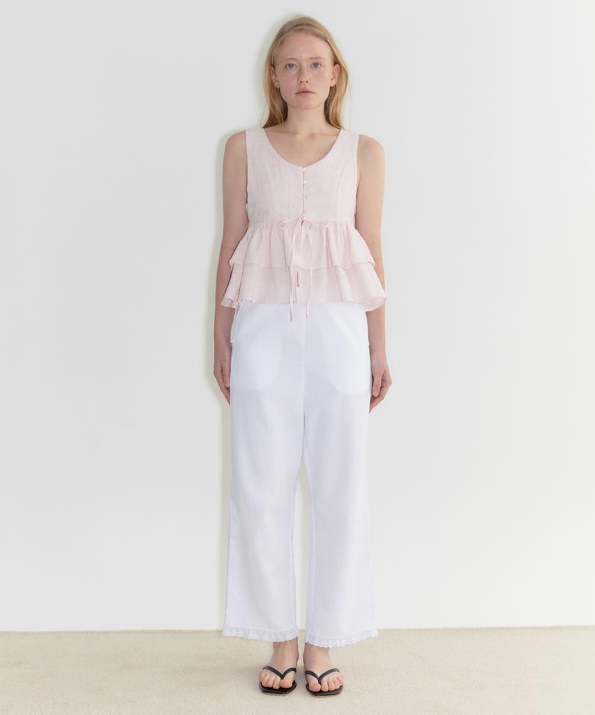 SINOON V-Neck Vest Tiered Blouse (Light Pink)