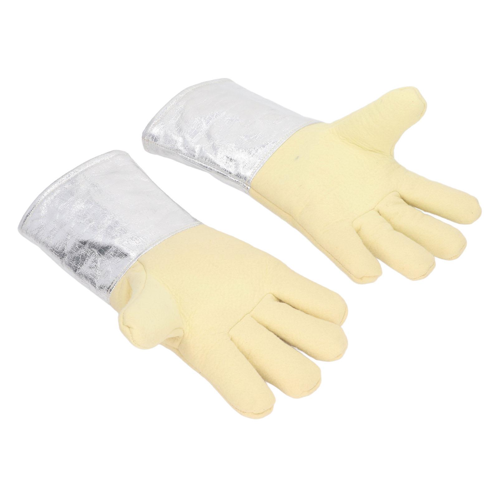 1 Pair Aluminum Foil Gloves High Temp Resistance Heat Insulation Gloves for Industrial Welding Fire Fighting Aramid + aluminum foil high temperature resistant