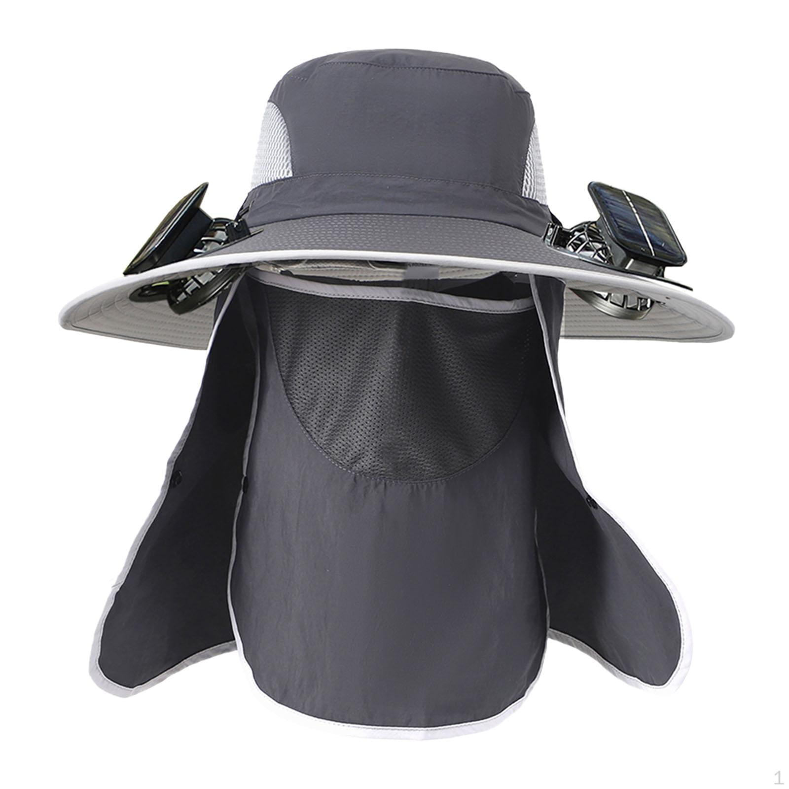 

Мужская шляпа от солнца с вентилятором на солнечной батарее, защитой лица и шейным клапаном для улицы темно-серого