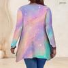 Women Plus Size V Neck Long Sleeve Colorful Galaxy Printed Asymmetric Hem Tunic Top