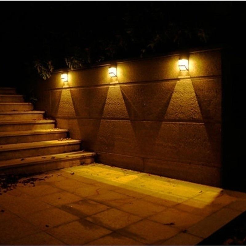 Solar Fence Lights Outdoor, 2 LED Wall Lights Retro Style Lamp Lights Waterproof  for Deck Fence Patio Front Door Stair Landscape Yard