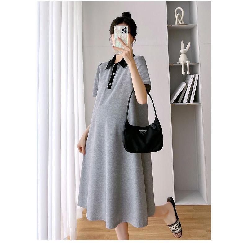 Maternity dress summer short-sleeve polo dress with turn-down collar short-sleeve maternity dress