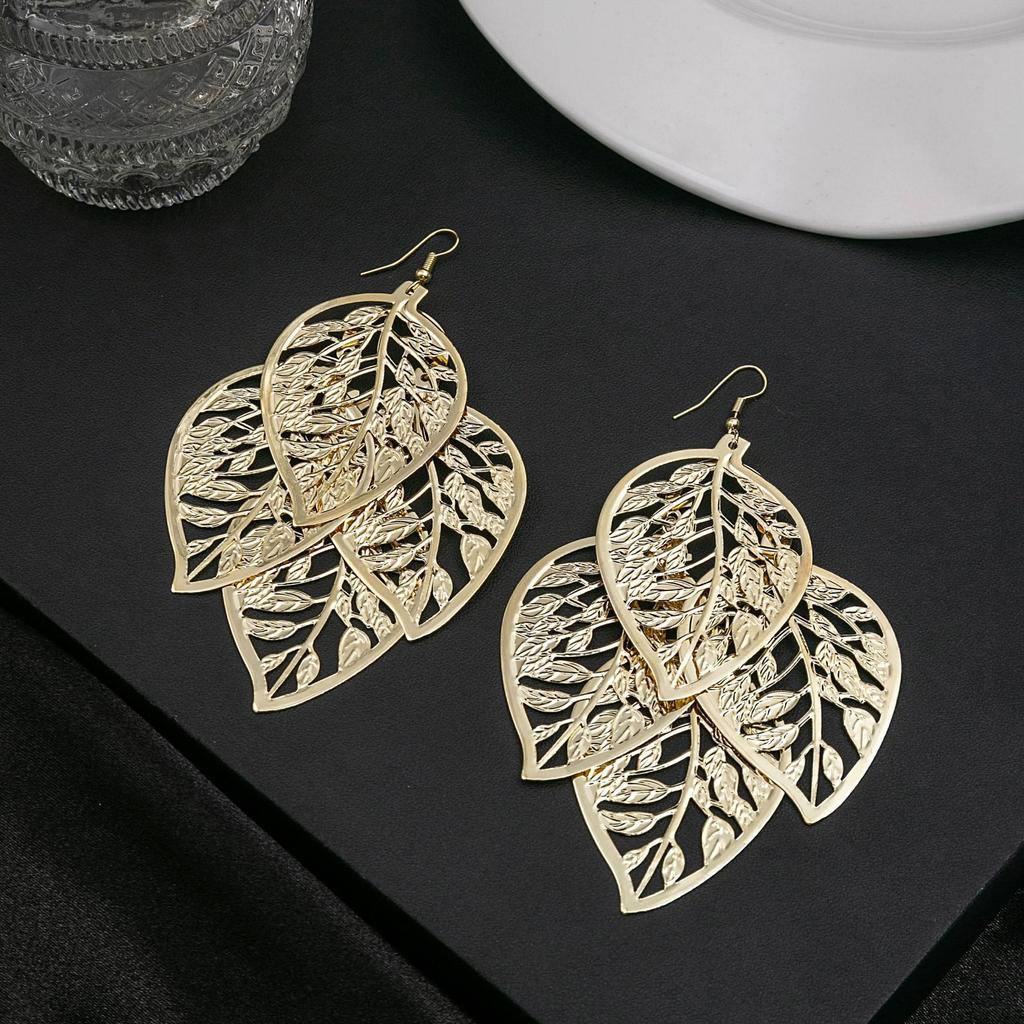 Simple Leaf Hollow Earrings, Exaggerated And Creative Multi-Layer Five-Pointed Star Long Fringed Earrings