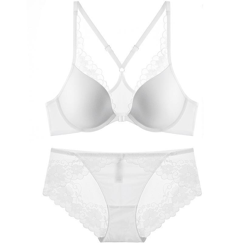 

Французский глянцевый кружевной бюстгальтер пуш-ап с застежкой спереди - Сексуальное поддерживающее нижнее белье 34A белый