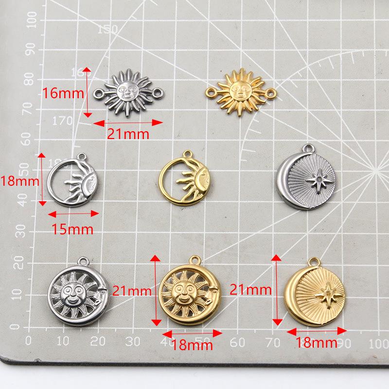 4 Styles Stainless Steel Sun Pendant Connector - Creative Vacuum Plated Handmade Ornament