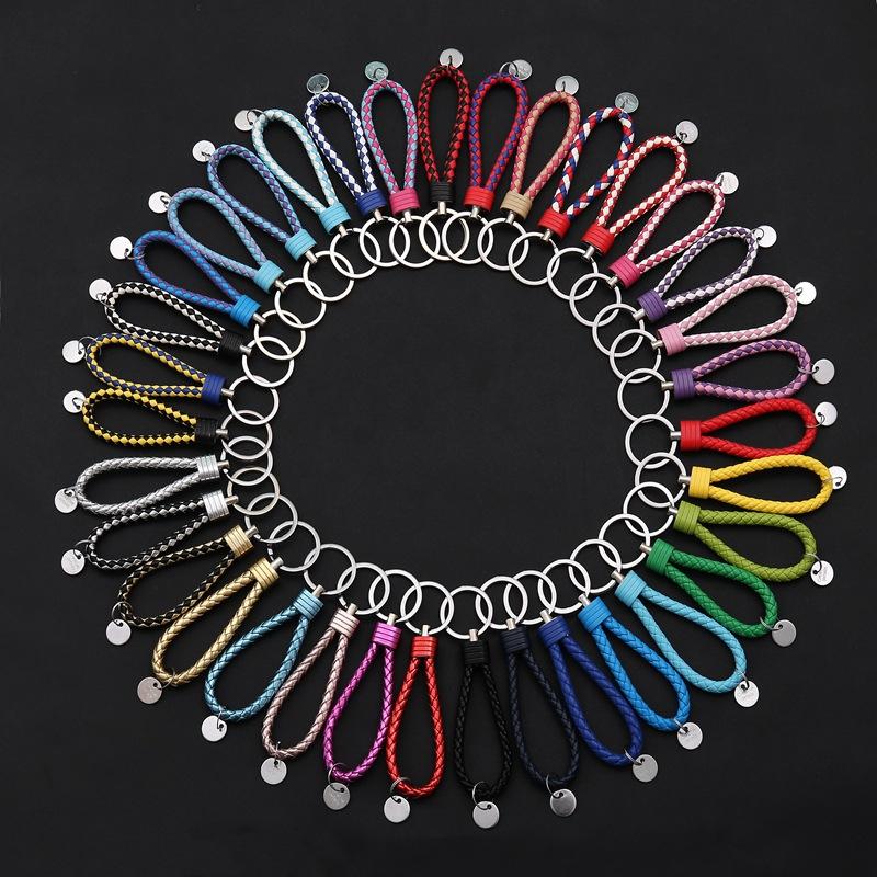 2Pcs/Set Pu Leather Braided Woven Rope Keychain Diy Bag Pendant Key Chain Holder Key Car Trinket Keyring Men Women Gift Jewelry