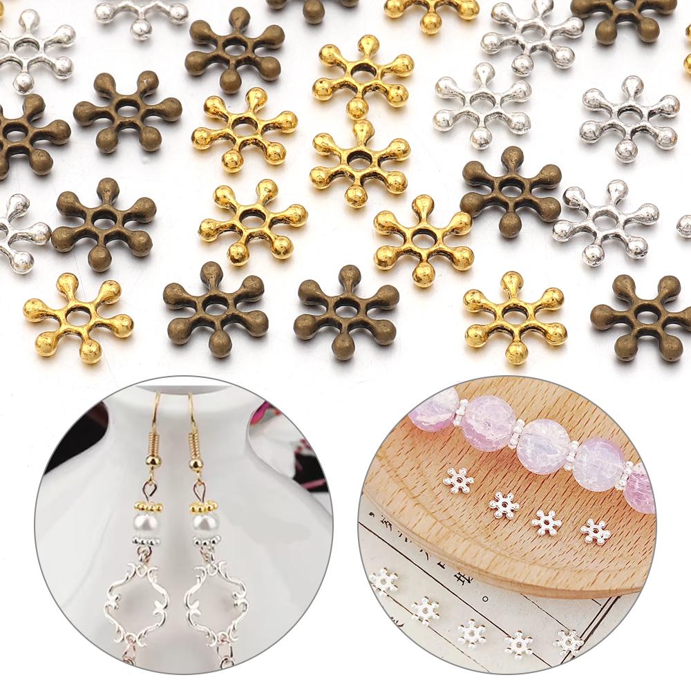 100pcs 9mm Alloy Snowflake Spacer Beads Metal Loose Spacer Beads For Jewelry Making DIY Crafts Bracelets Necklace Accessories