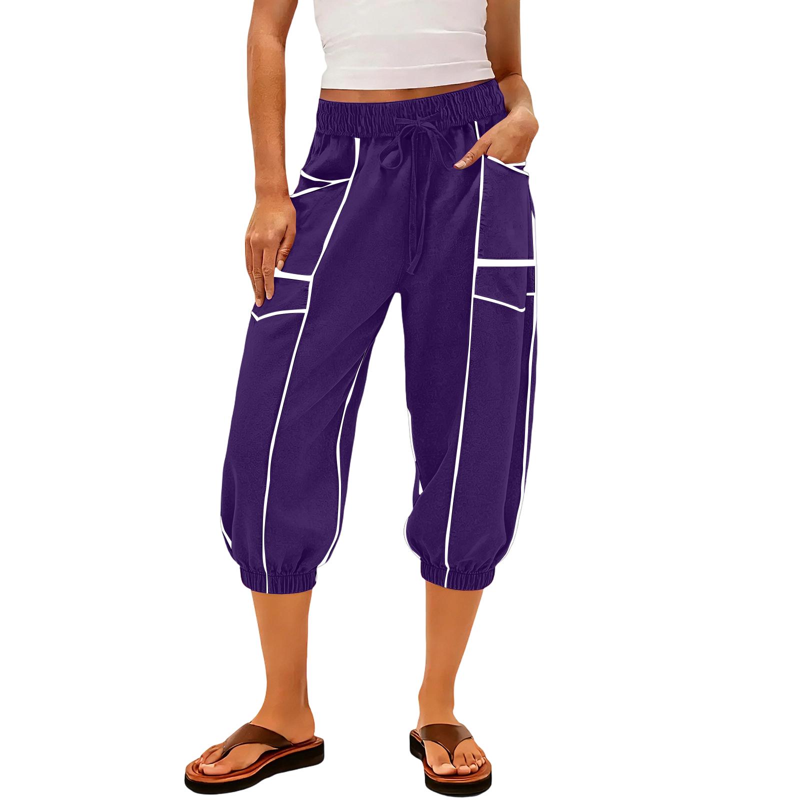 

Women s Sanitary Pants, Leg Binding Pants, High Waisted Spliced Pockets, Casual Cropped Pants XL фіолетовий