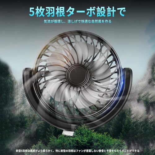 PhyiFlbey Car Fan, Back Seat Fan with USB Charging, Dual-Headed Car Fan, Low Noise, Powerful, 5-Blade Design, 3-Level Airflow Adjustment, 360-Degree A