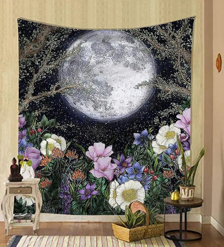 Vintage Sun Tarot Tapestry Floral Design Mystical Elements Unique Wall Art for Home Decor Bedroom Occult Lover Gift