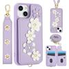 For iPhone 13 12 11 Pro Max SE 2026 7 8 Plus X XS XR XS Max Case, Wallet with Card Holder, Cute Flower Design Crossbody Purse