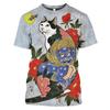 New Vintage T Shirt Men Japanese Style Short Sleeve Tops 3D Cat Tattoo Print O-neck T-shirts Oversized Tee Shirt Men Clothing
