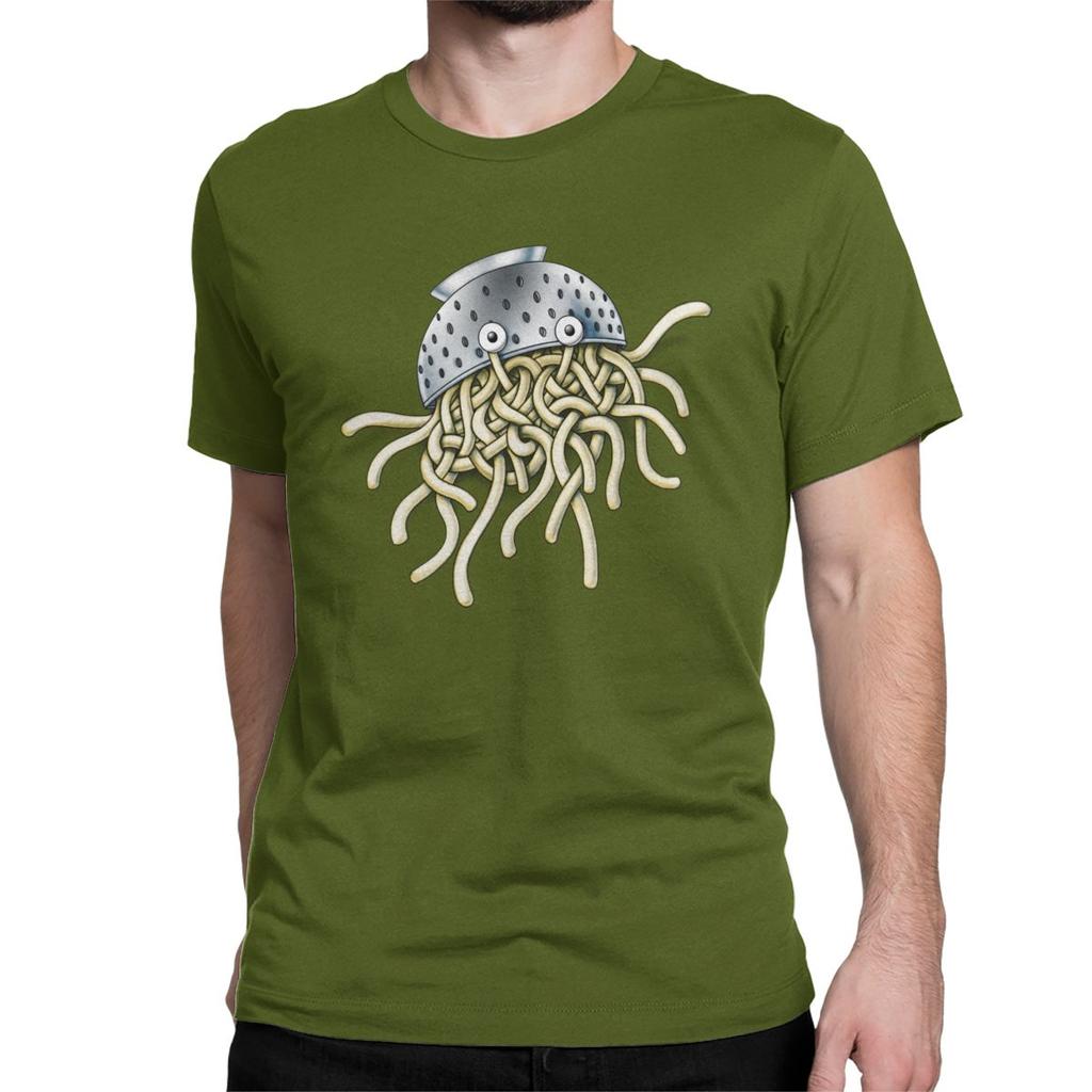Flying Spaghetti Monsterism Monster With Colander T Shirts Men Funny TShirt Pastafarianism Fsm Religion Church Tees 5XL